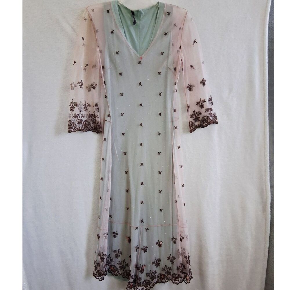 Vtg 90s Ethereal Sm Dress Rozae Nichols Midi Mesh Sparkle Coquette Whimsigoth